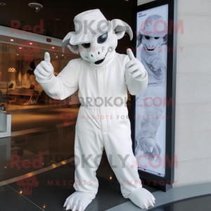 White Gargoyle mascot costume character dressed with a Jumpsuit and Hats