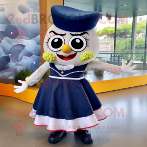 Navy Ceviche mascot costume character dressed with a Mini Skirt and Shoe clips