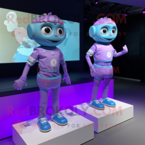 Lavender Pair Of Ice Skates mascot costume character dressed with a Rash Guard and Digital watches