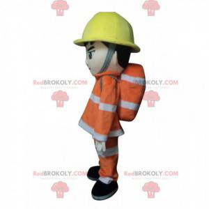 Mascotte de pompier en tenue, costume d'homme de feu -