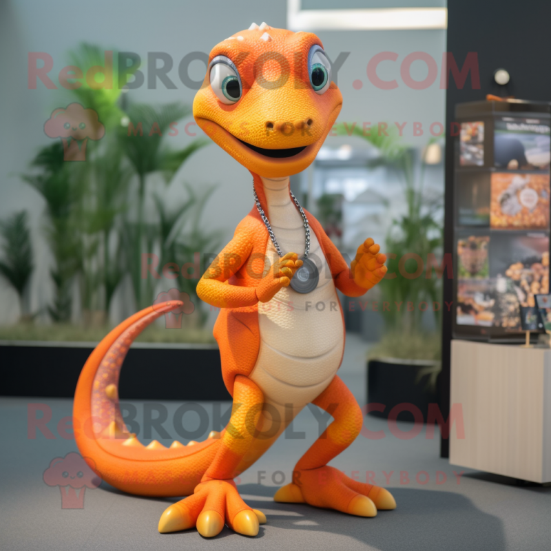 Orange Lizard mascot costume character dressed with a Leggings and Necklaces Orange Lizard mascot costume character dressed with a Leggings and Necklaces