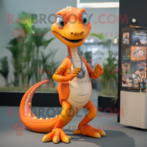 Orange Lizard mascot costume character dressed with a Leggings and Necklaces