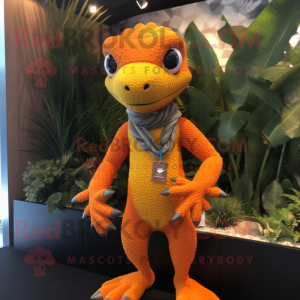 Orange Lizard mascot costume character dressed with a Leggings and Necklaces