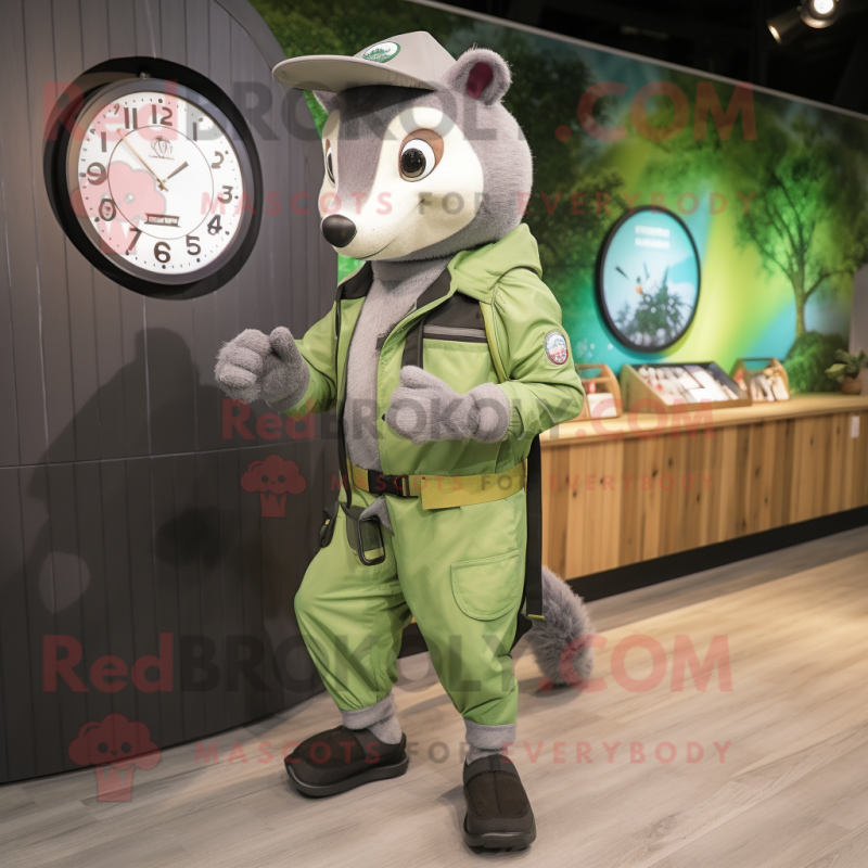 Green Badger mascot costume character dressed with a Cargo Pants and Smartwatches Green Badger mascot costume character dressed with a Cargo Pants and Smartwatches
