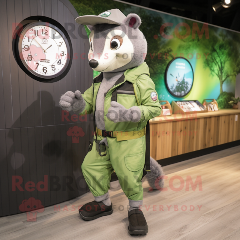 Green Badger mascot costume character dressed with a Cargo Pants and Smartwatches