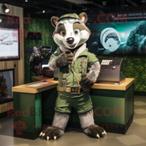 Green Badger mascot costume character dressed with a Cargo Pants and Smartwatches