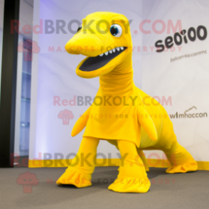 Yellow Diplodocus mascot costume character dressed with a Leggings and Pocket squares