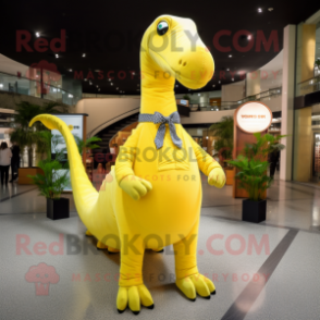 Yellow Diplodocus mascot costume character dressed with a Leggings and Pocket squares