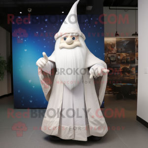 White Wizard mascot costume character dressed with a Wrap Skirt and Foot pads