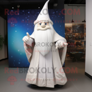 White Wizard mascot costume character dressed with a Wrap Skirt and Foot pads