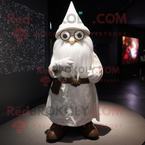 White Wizard mascot costume character dressed with a Wrap Skirt and Foot pads