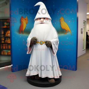 White Wizard mascot costume character dressed with a Wrap Skirt and Foot pads