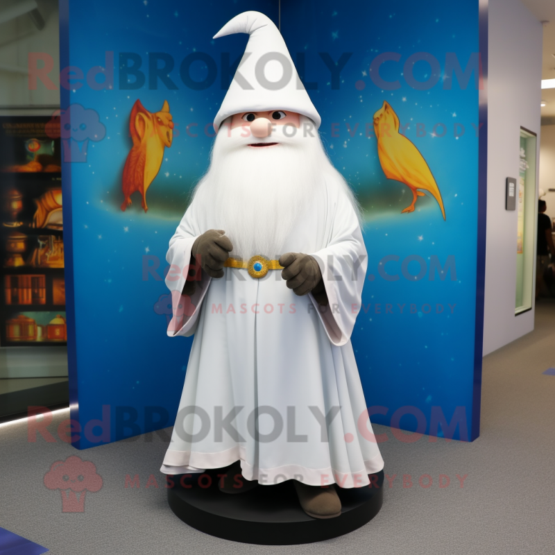 White Wizard mascot costume character dressed with a Wrap Skirt and Foot pads