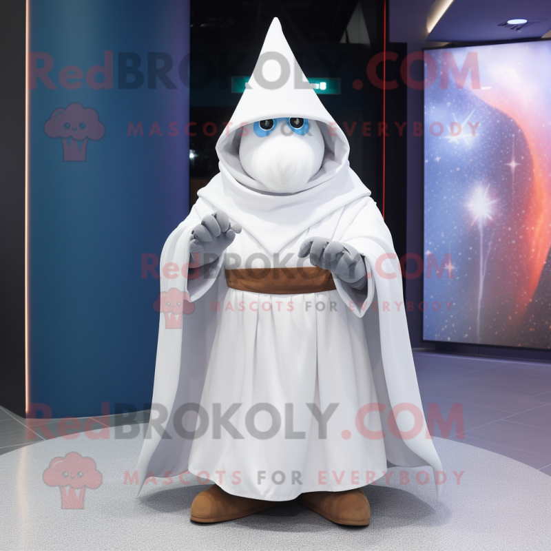 White Wizard mascot costume character dressed with a Wrap Skirt and Foot pads