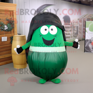 Forest Green Human Cannon Ball mascot costume character dressed with a Maxi Skirt and Tote bags