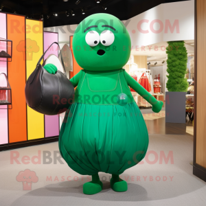 Forest Green Human Cannon Ball mascot costume character dressed with a Maxi Skirt and Tote bags