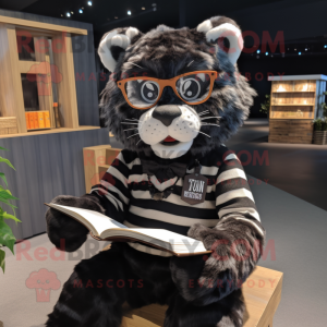 Black Tiger mascot costume character dressed with a Oxford Shirt and Reading glasses