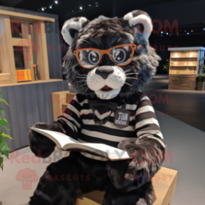 Black Tiger mascot costume character dressed with a Oxford Shirt and Reading glasses