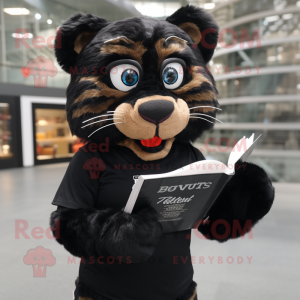 Black Tiger mascot costume character dressed with a Oxford Shirt and Reading glasses