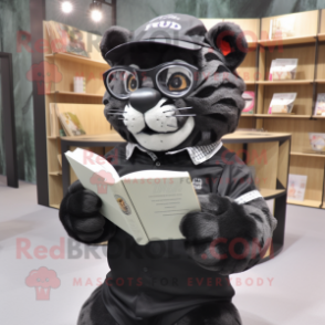 Black Tiger mascot costume character dressed with a Oxford Shirt and Reading glasses