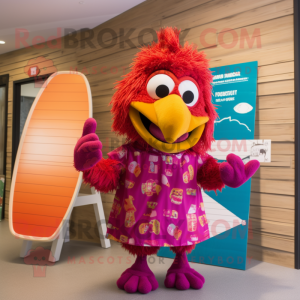 Magenta Chicken Parmesan mascot costume character dressed with a Swimwear and Cummerbunds