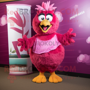 Magenta Chicken Parmesan mascot costume character dressed with a Swimwear and Cummerbunds