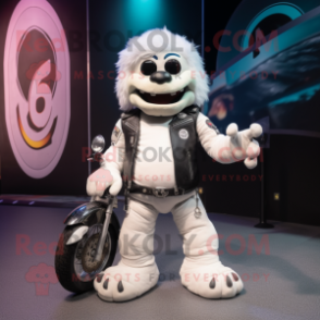 White Handball Ball mascot costume character dressed with a Biker Jacket and Anklets