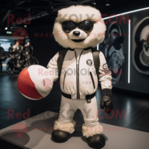White Handball Ball mascot costume character dressed with a Biker Jacket and Anklets