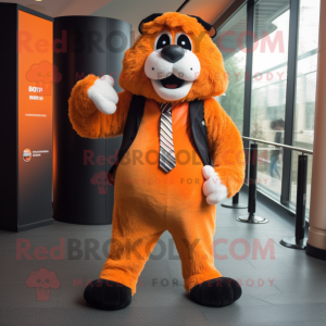 Orange Shepard'S Pie mascot costume character dressed with a Suit and Belts