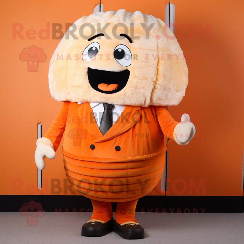 Orange Shepard'S Pie mascot costume character dressed with a Suit and Belts