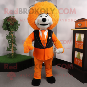 Orange Shepard'S Pie mascot costume character dressed with a Suit and Belts