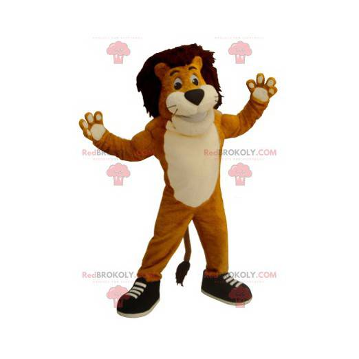 Mascota león naranja blanco y negro - Redbrokoly.com