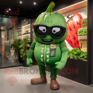 Forest Green Pepper mascot costume character dressed with a Bomber Jacket and Eyeglasses