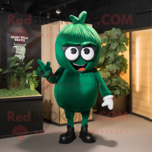 Forest Green Pepper mascot costume character dressed with a Bomber Jacket and Eyeglasses