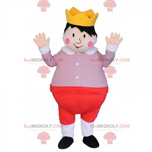 Kindkoning mascotte, prins kostuum met een kroon -