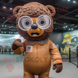 Brown Astronaut mascot costume character dressed with a Oxford Shirt and Reading glasses