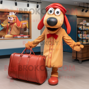 Rust Hot Dogs mascot costume character dressed with a Polo Shirt and Handbags