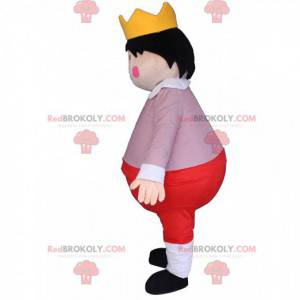 Mascotte d'enfant roi, costume de prince avec une couronne -