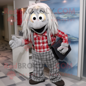 Silver Spaghetti mascot costume character dressed with a Flannel Shirt and Wallets