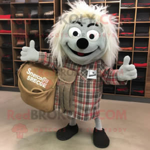 Silver Spaghetti mascot costume character dressed with a Flannel Shirt and Wallets