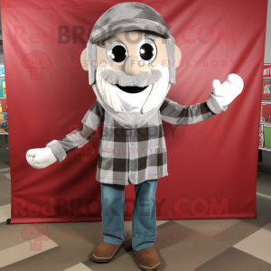 Silver Spaghetti mascot costume character dressed with a Flannel Shirt and Wallets
