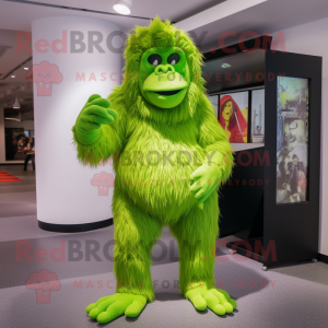 Lime Green Orangutan mascot costume character dressed with a Bodysuit and Headbands