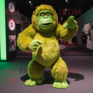 Lime Green Orangutan mascot costume character dressed with a Bodysuit and Headbands