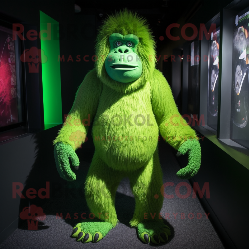 Lime Green Orangutan mascot costume character dressed with a Bodysuit and Headbands