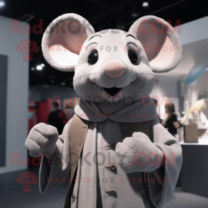 Gray Mouse mascot costume character dressed with a Turtleneck and Wraps