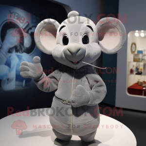 Gray Mouse mascot costume character dressed with a Turtleneck and Wraps