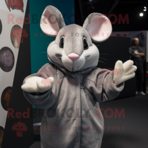 Gray Mouse mascot costume character dressed with a Turtleneck and Wraps