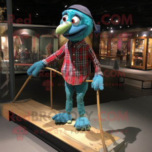Teal Tightrope Walker mascot costume character dressed with a Flannel Shirt and Anklets