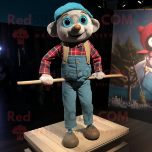 Teal Tightrope Walker mascot costume character dressed with a Flannel Shirt and Anklets