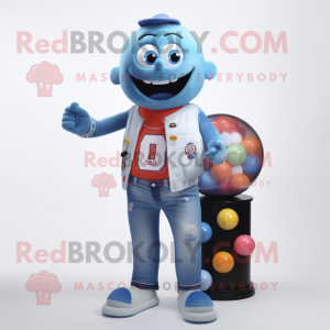 Blue Gumball Machine mascot costume character dressed with a Boyfriend Jeans and Digital watches